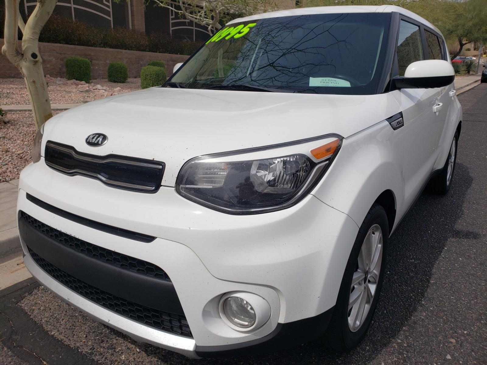 2018 WHITE /gray and black Kia Soul + (KNDJP3A50J7) with an 2.0L L4 DOHC 16V engine, 6A transmission, located at 323 E Dunlap Ave., Phoenix, AZ, 85020, (602) 331-9000, 33.567677, -112.069000 - 2018 Kia Soul,.....A Must See!! No accidents. Ice cold AC. the car is gorgeous inside and out. power windows, power door locks, Clean black and gray interior with beautiful black cloth seats in near perfect condition.....Touch screen Stereo, Satellite compatible, Bluetooth, Phone sync, Navigation, B - Photo #0